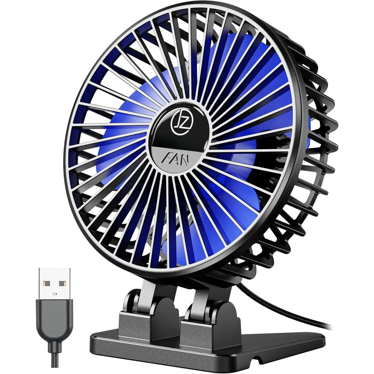 USB Desk Fan, Mini Portable Fans, 3 Speeds Desktop Table Cooling Fan, Plug in Power, Rotation  Wind, Quiet Personal Small for  Office Travel Bedroom, Black Blue