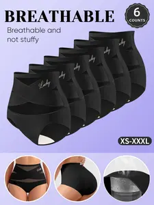 6-Pack Mei Yating High-Waist Mesh Underwear, Lucky Letter Print, Soft Breathable Fabric, Stretchy Comfort, Sizes XS-Xxxl, All Seasons