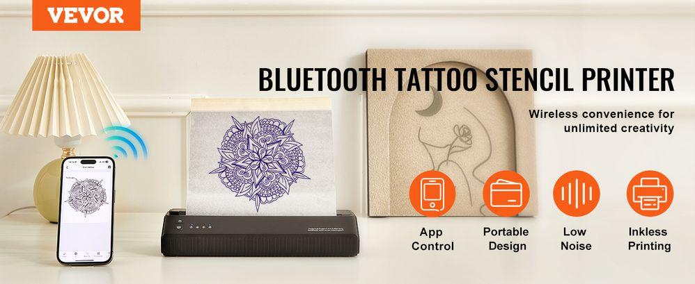 Tattoo Stencil Printer, Wireless Bluetooth Tattoo Printer Transfer Stencil Machine with 10Pcs Transfer Paper, Compatible for iOS&Android Phone, iPad&PC (with Storage Bag)