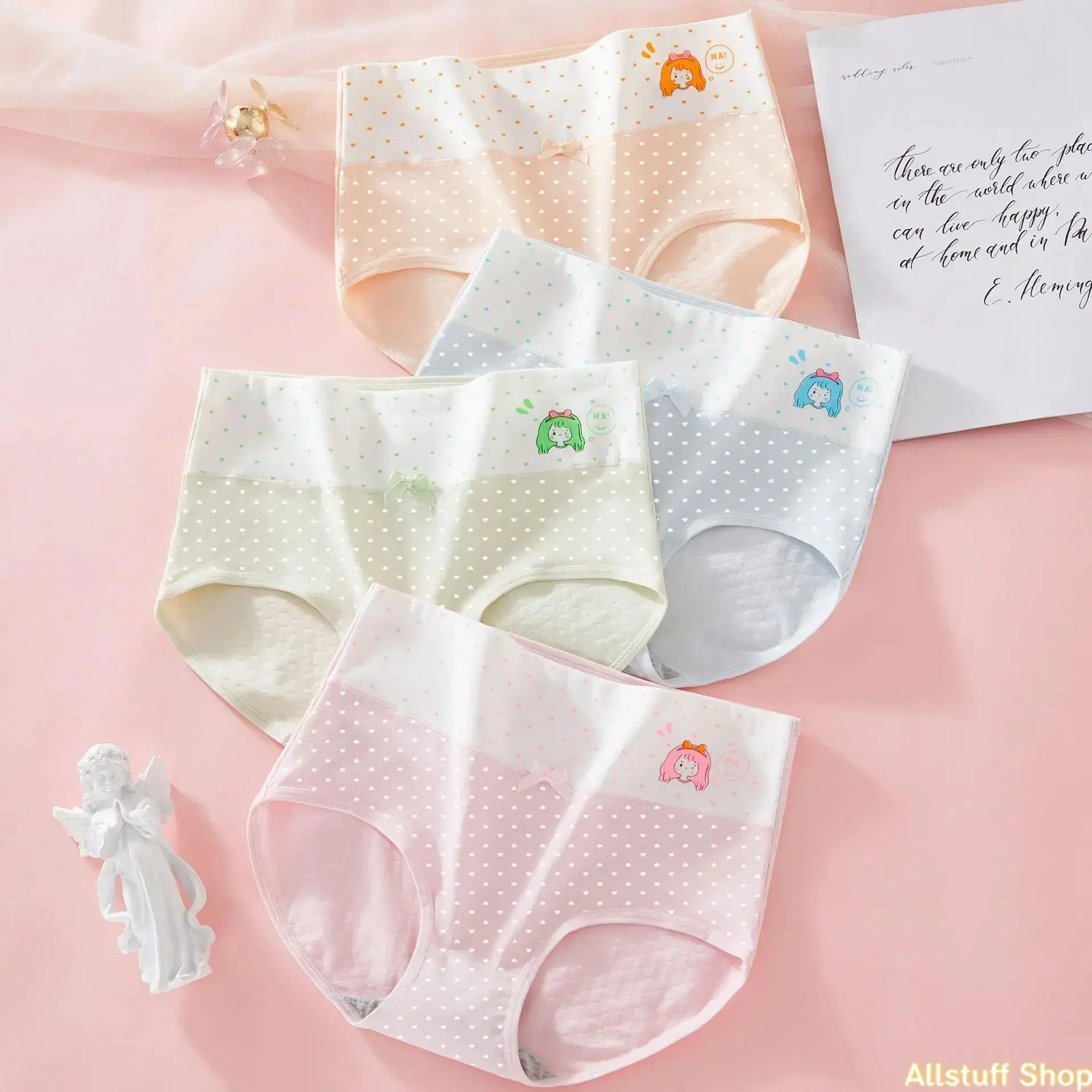 Girls' 4-Pack Breathable Cotton Mid-Rise Briefs with Cartoon & Polka Dot Prints, Sports & Outdoor School Wear Camping Essentials TikTok Shop Back-to-School