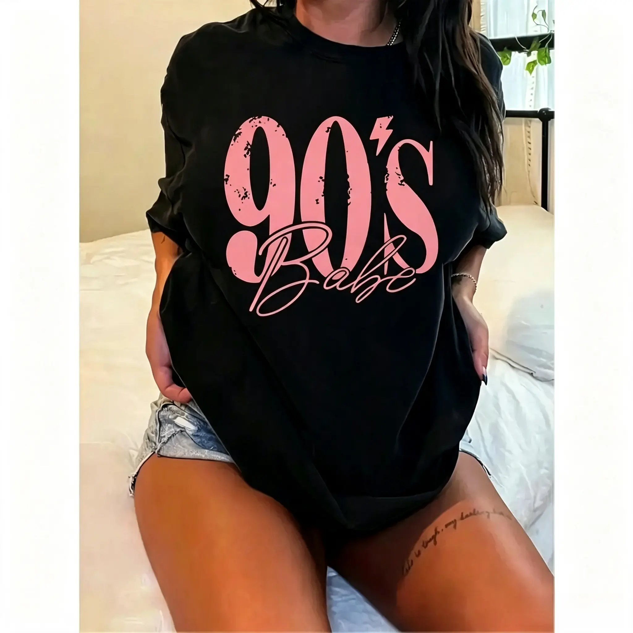90s Babe bleached washed distressed graphic tee unisex oversized plus size cotton breathable shirt vintage street wear cute date chic vacation apparel for women