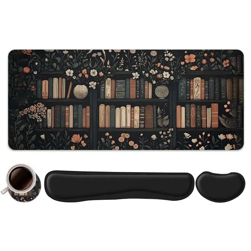 Vintage Floral Pattern Mouse Pad Set, Mouse Pad And Keyboard Wrist Rest & Coaster, Ergonomic Wrist Support, Computer Mat, Suitable for Home Office Gaming, Desk Accessories