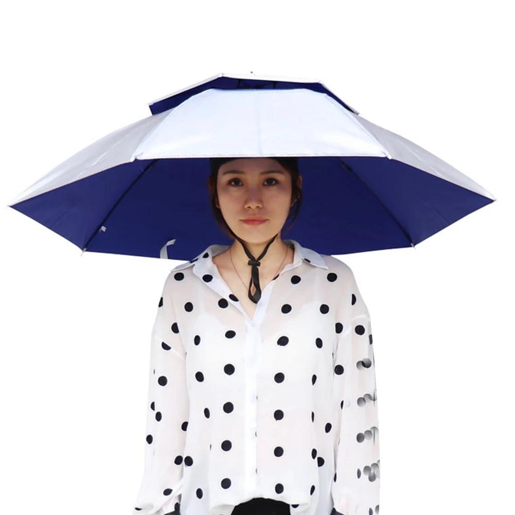 Oversized Hands-Free Umbrella HatAdjustable Sun Rain Cap,7-Rib Anti-UVWaterproof Headwear for Fishing Gardening GolfSunshade Outdoor