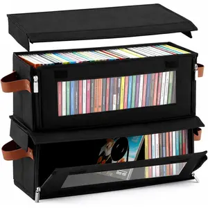 18ACTIVEKITWindyun 2 Packs Cd Storage Box (15.7 x 6.5 x 6.1 Inch, Holds 60-74 Full Jewel Case Cds) with Visible Window, Stackable Holder with Front Zipper, Dustproof Lid & Handles