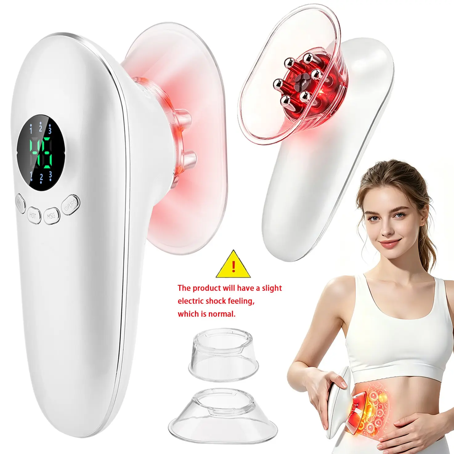 Cordless Lymphatic Massager Red Light Face Body Shaping Machine Stomach Body Sculpting Tool, Electric Heated Cupping & Gua Sha Scraping Massage Device Lymphatic Drainage Tool with 3 Suction Levels for Belly Arms Legs Waist USB Rechargeable Massagers