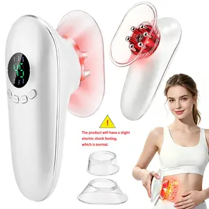 Cordless Lymphatic Massager Red Light Face Body Shaping Machine, Electric Heated Cupping & Gua Sha Scraping Massage Device with 3 Suction Levels for Belly Arms Legs Waist