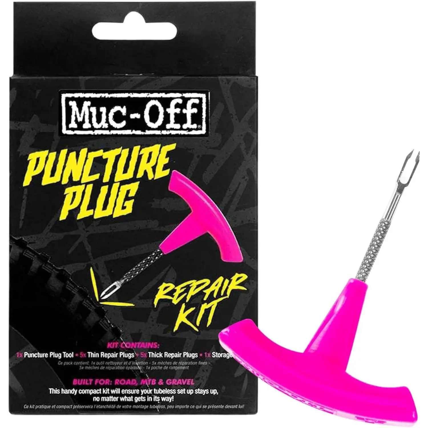 Muc-Off Cycling Tubeless Tyre Puncture Repair Kit - Outdoor Sports Tubeless Repair Tool, Includes Plugs and Plier