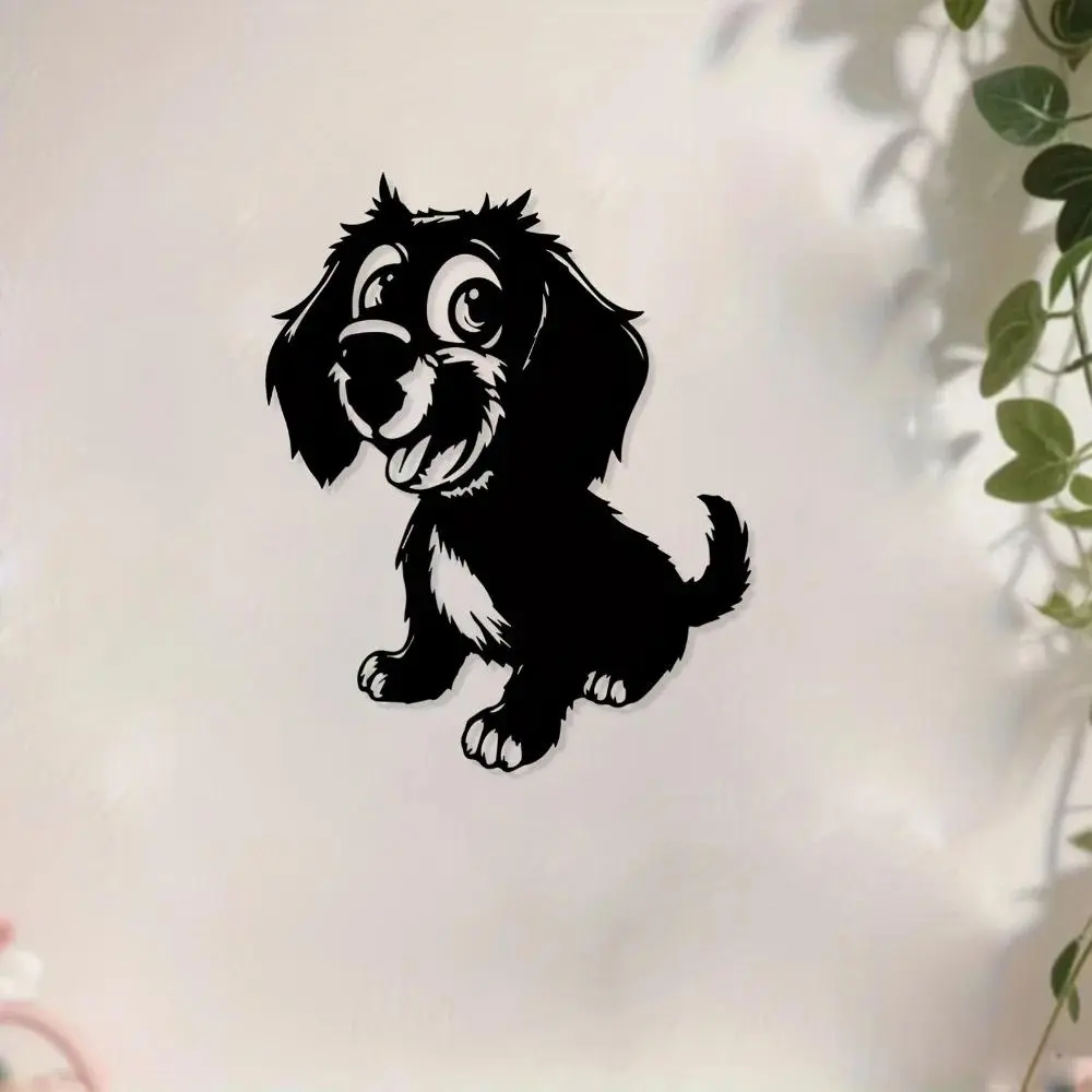 CIFBUY Puppy Themed Iron Metal Wall Art, Rust Resistant Dog Sculpture Hanging Decor & Living Room Garden Wall Ornament