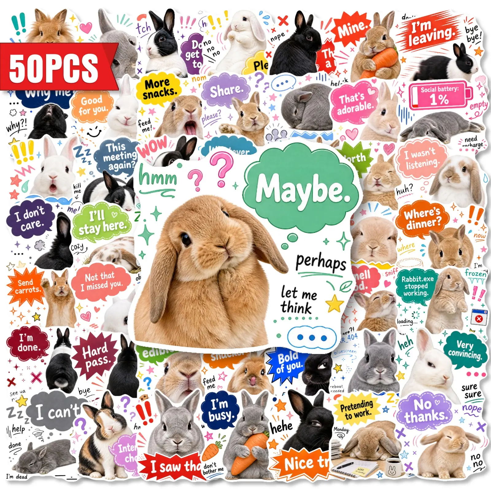 50pcs Cute Bunny Stickers, Office Stickers, Suitable for Scrapbooks, Diaries, Laptops, Water Bottles, Cars, Etc. A Gift with A Positive Message and A Design Based on Faith.