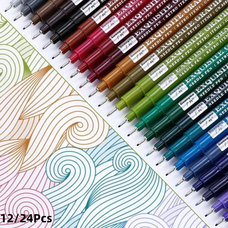 Fine Point Precision Pen Set, 12/24 Colors, 0.5 mm Waterproof Archival Ink Fineliner, Artist Pens, Ideal for Artist Illustration, Sketching, Anime & Technical Drawing