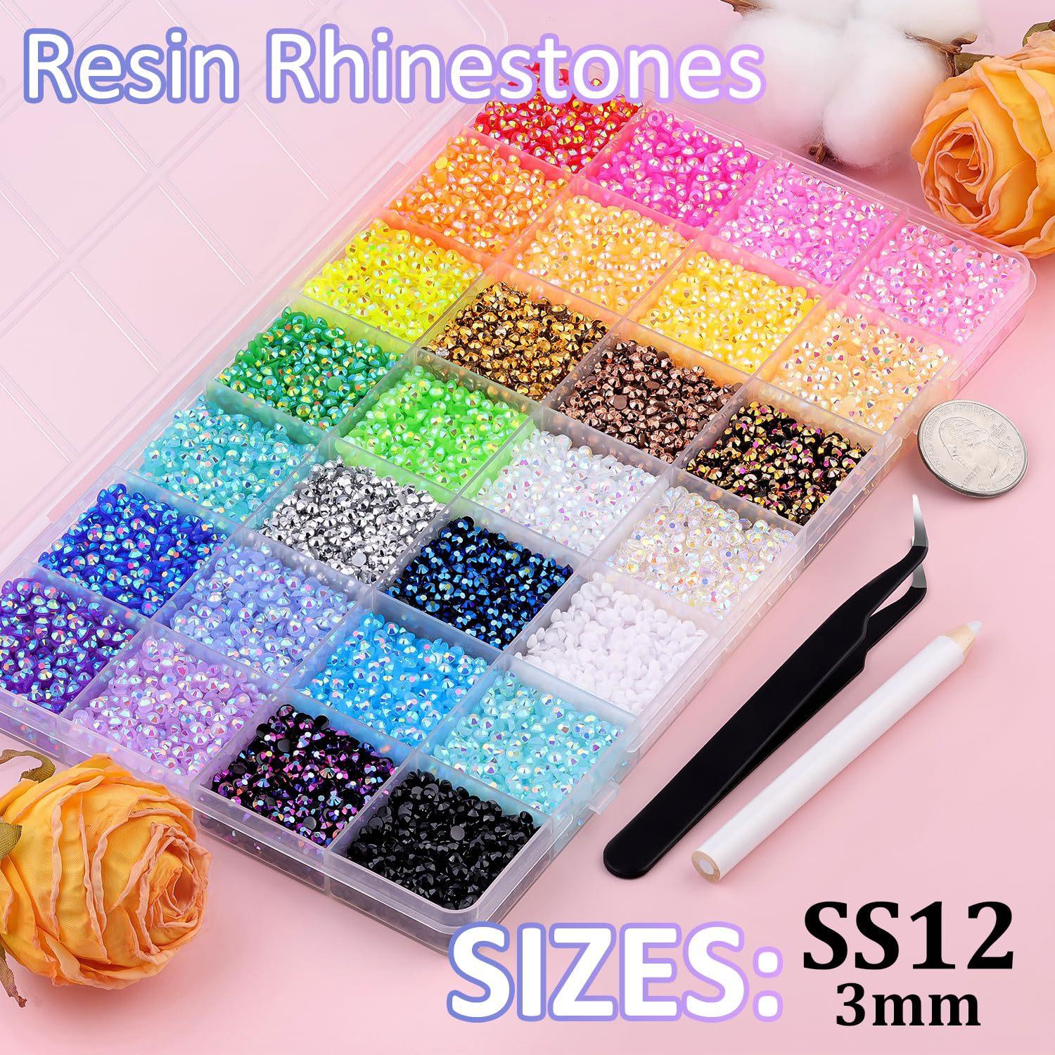 32000Pcs Jelly Rhinestones for Bedazzling Kit, 40-Color 3mm Flatback Resin Gems, DIY Nail Art Craft Supplies for Custom Phone Case Shoes Cup, Aesthetic Gifts for Women Teen Girls Color  Flat Drills Jelly Water Diamonds  Jewelry Apparel Nail Art Decoration
