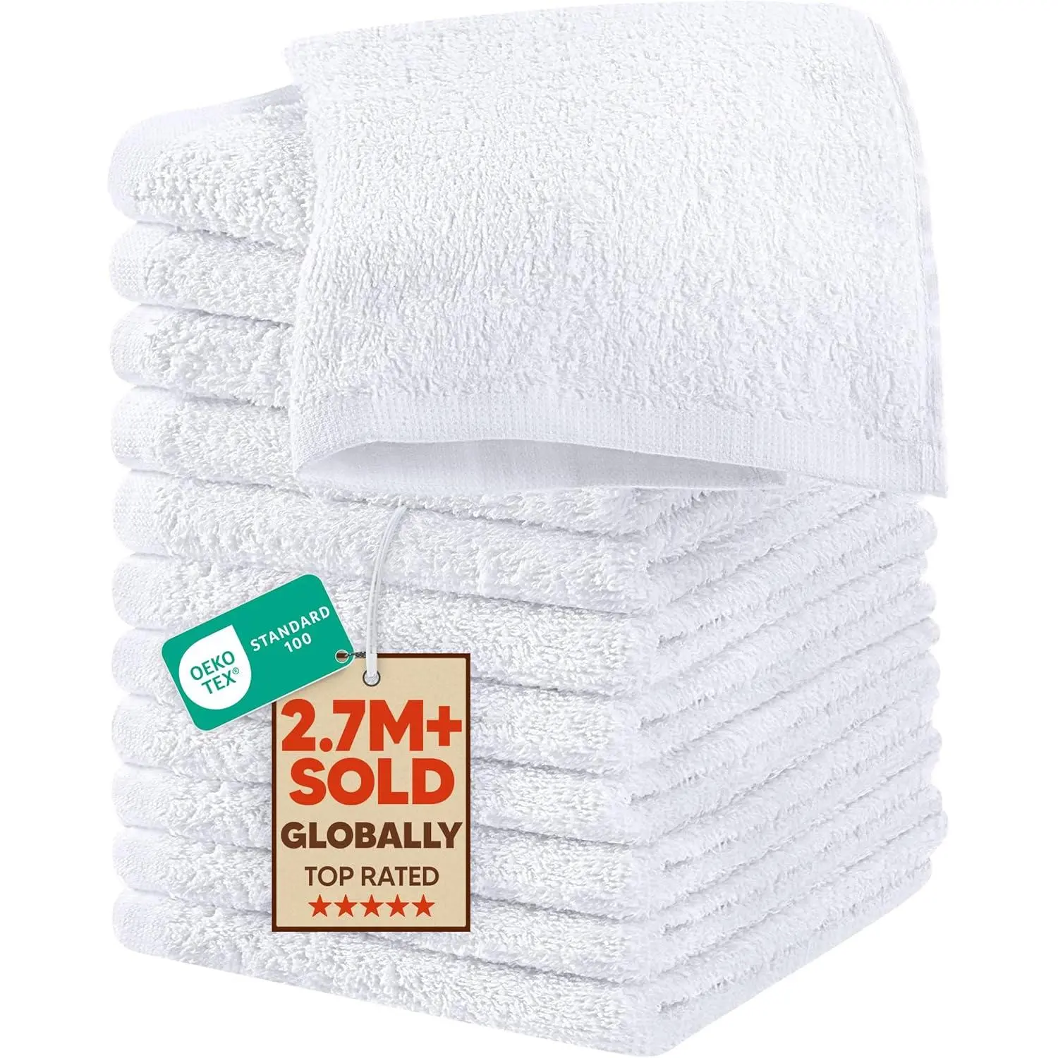 Towels 12 Pack Cotton Washcloths Set, 100% Ring Spun Cotton, Premium Flannel Face Cloths, Highly Absorbent and Soft Feel Fingertip Towels, White