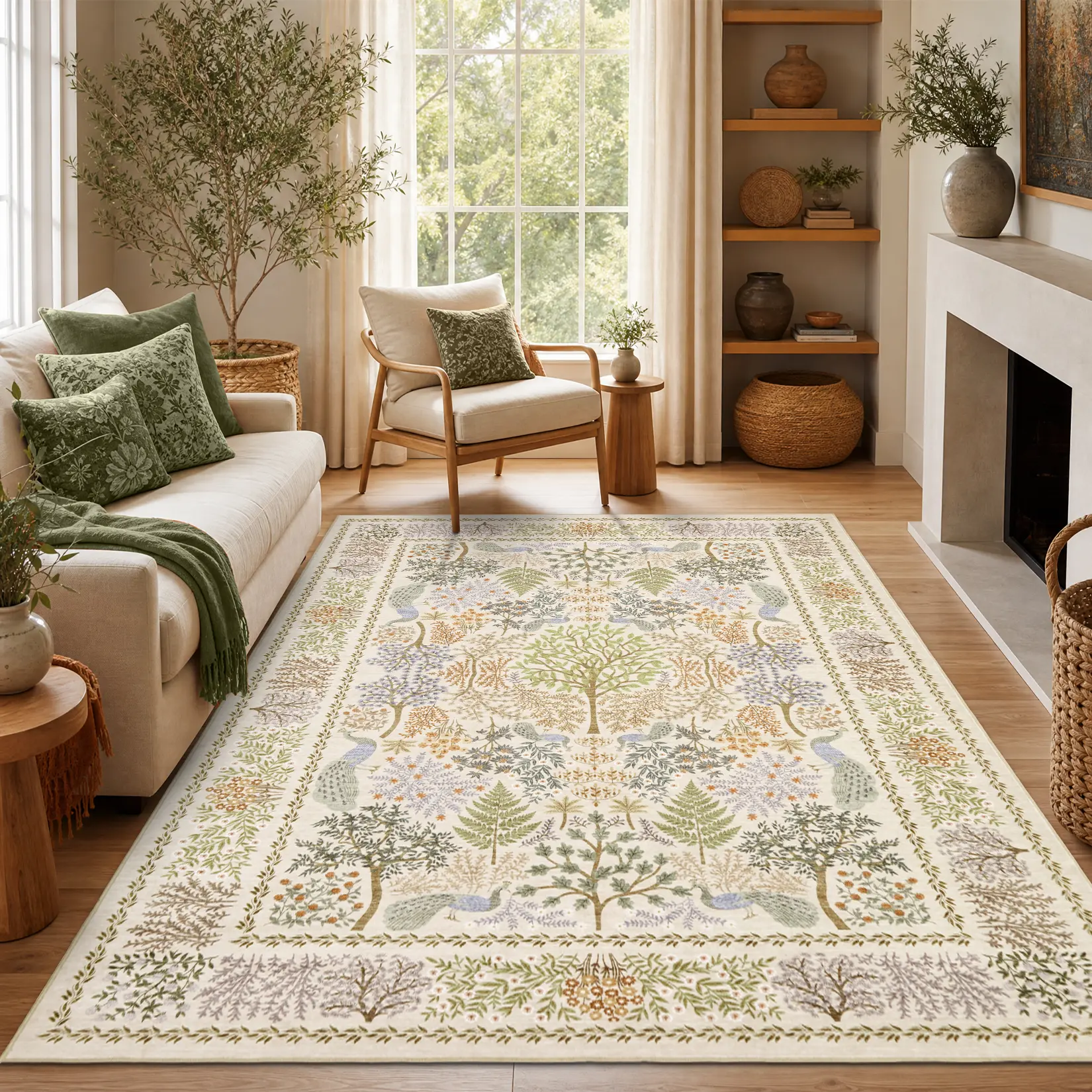 Vintage Area Rug for Living Room – Washable Low Pile Indoor Carpet with Non Slip Backing, Farmhouse Animal Print Floor Mat for Bedroom Playroom Decor