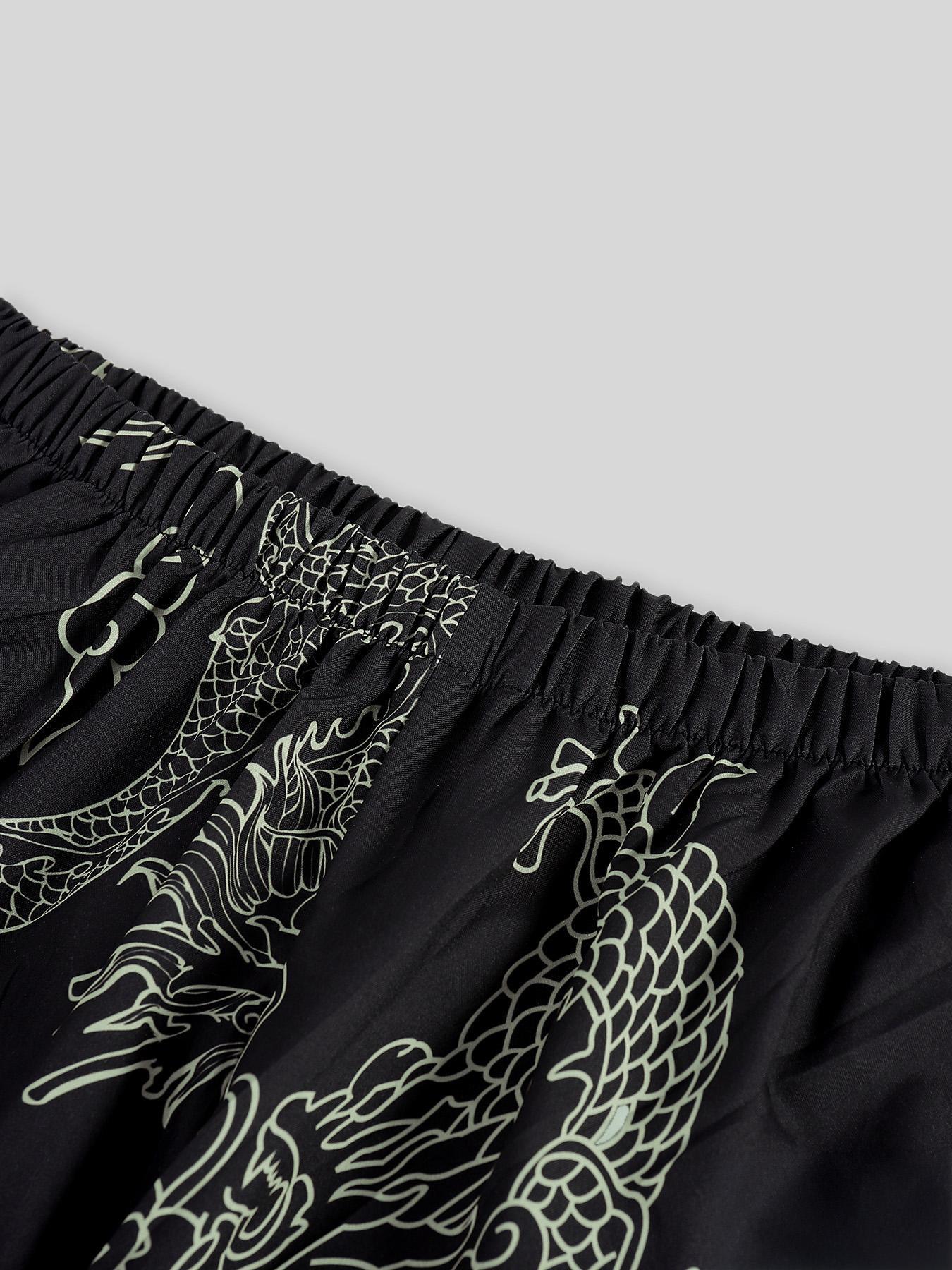 Men's Loong Print Lounge Set, Casual Comfy  Long Sleeve Top & Pants Loungewear Set, Men Sleepwear Pajama for All Seasons