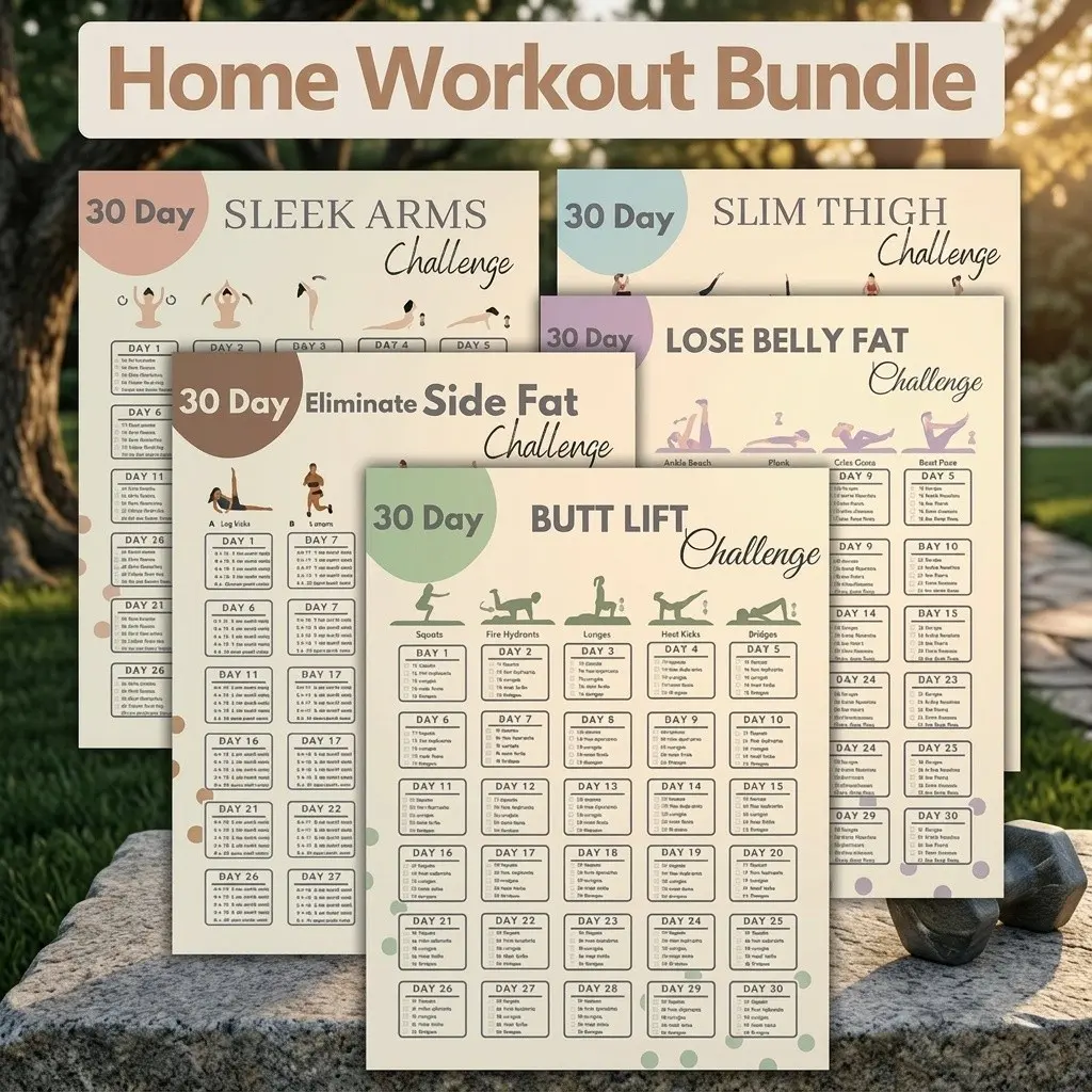 Fitness Plan Bundle, 30-Day Home Workout Challenge Poster Bundle, 5/10pcs Fitness Plan for Arms, Thigh, Butt, Belly Fat & Side Fat Toning Unframed 8X10in
