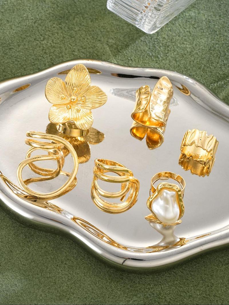 Women's Exaggerated Flower & Geometric Design Cuff Rings, Boho Style Rings, Elegant Exaggerated Stacking Rings, Fashion Jewelry for Party, Daily Clothing Decor, Trendy All-match & Exquisite Jewelry for Birthday Gift