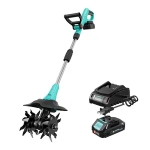20V Wireless Electric Rototiller Cultivator, 2×2.0Ah Batteries Garden Tiller for Yard Lawn Gardening