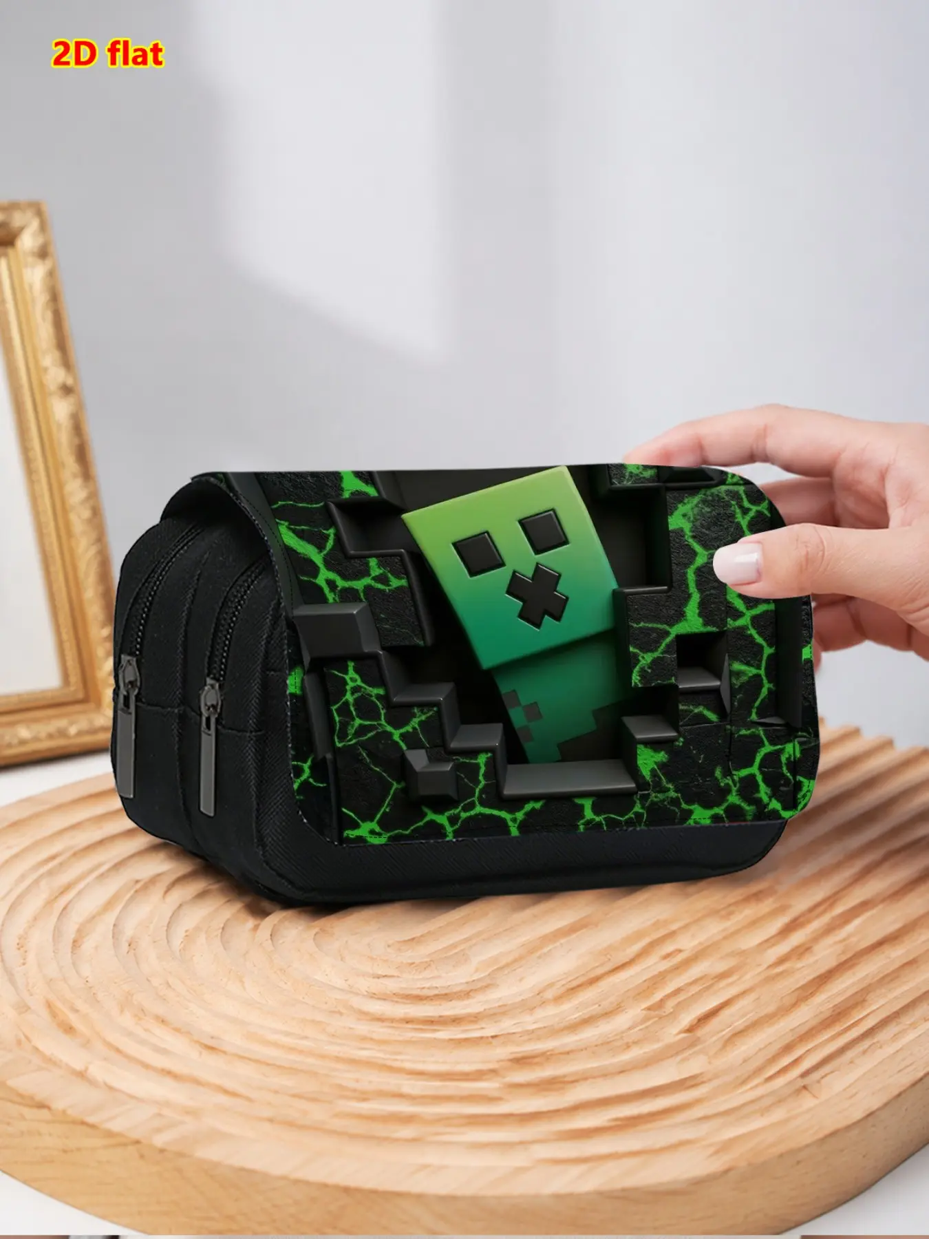 Pixel Monster Dual Zipper Makeup Bag, Multi-Functional Pen Case, Ideal for Study, Travel, Daily Use, Stationery Organizer, Gift for Girls and Boys