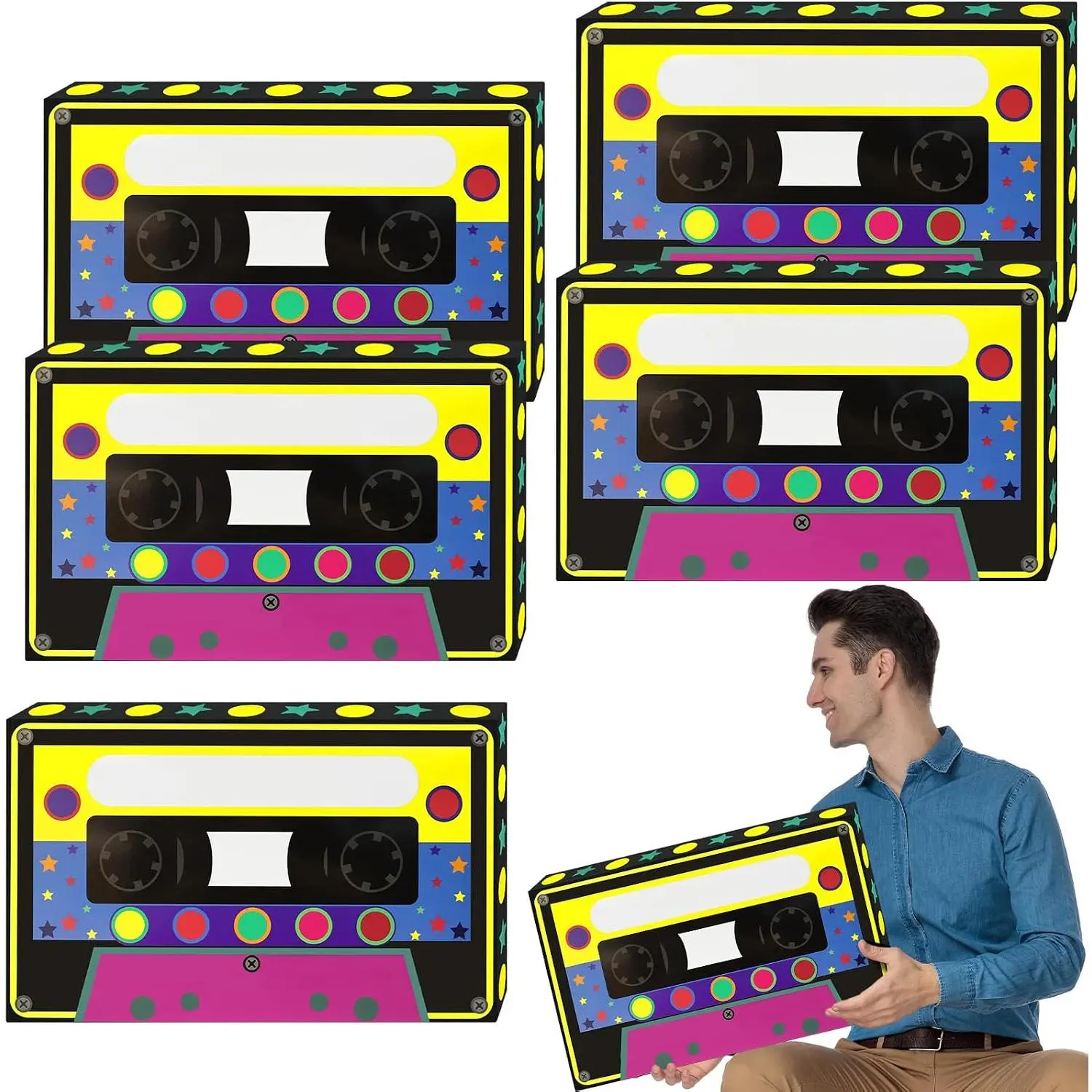 5 count 80s 90s Party Favor Boxes,Novelty Boom Box Party Decoration  Table Centerpieces Decor for Retro 1980s 1990s Theme Birthday Neon Disco  Party Supplies