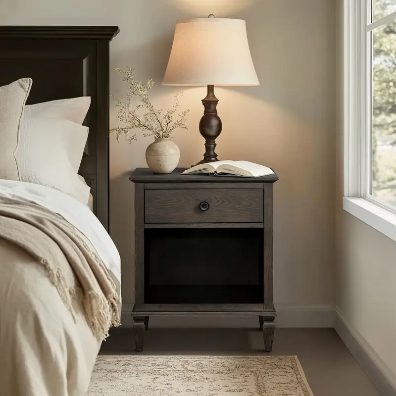 ARCH Nightstand Antique Brown Bedside Table for Bedroom, Solid Wood Night Stand with Storage Shelf, Compact End Table for Small Spaces, Living Room, Guest Room, Sturdy Nightstand Furniture, 1-Pack, Bedroom Bedside Table for Bedroom, Guest Room