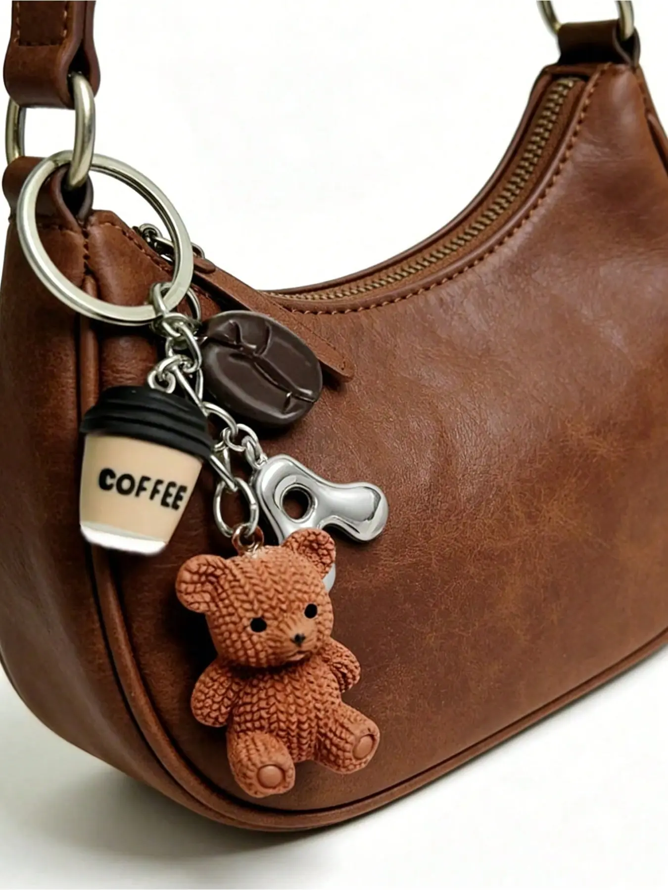 Initial Coffee Bear Keychain, A-Z Letter Teddy Bear Coffee Cup Keychain, Cute Resin Bear Coffee Bean Pendant, Personalized Gift for Coffee Lovers