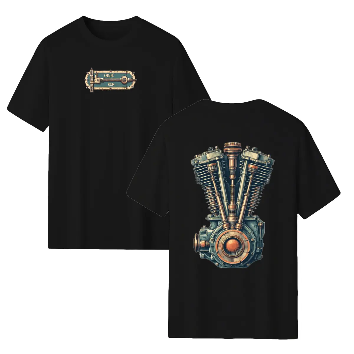 Men's Engine Builder Graphic T-Shirt - Precision Makes Power Back Print, Engine Room Front Chest Mechanic Tee