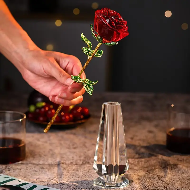 Elegant Glass Crystal Rose, Perfect for Valentine's Day, Mother's Day, Weddings, Decorative Desktop Display, Eternal Flowers, Christmas Gift