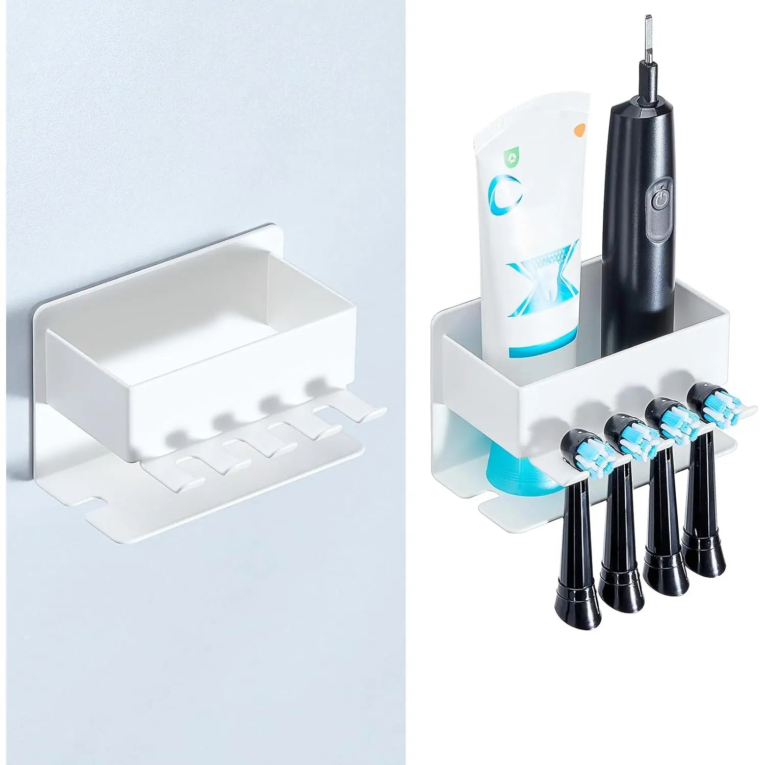 Toothbrush Head Holders, Electric Tooth Brush Head Holder, Toothpaste Holder for Shower Bathrooms, Wall Mounted Tooth Brushing Holder Organizer (White, Small)