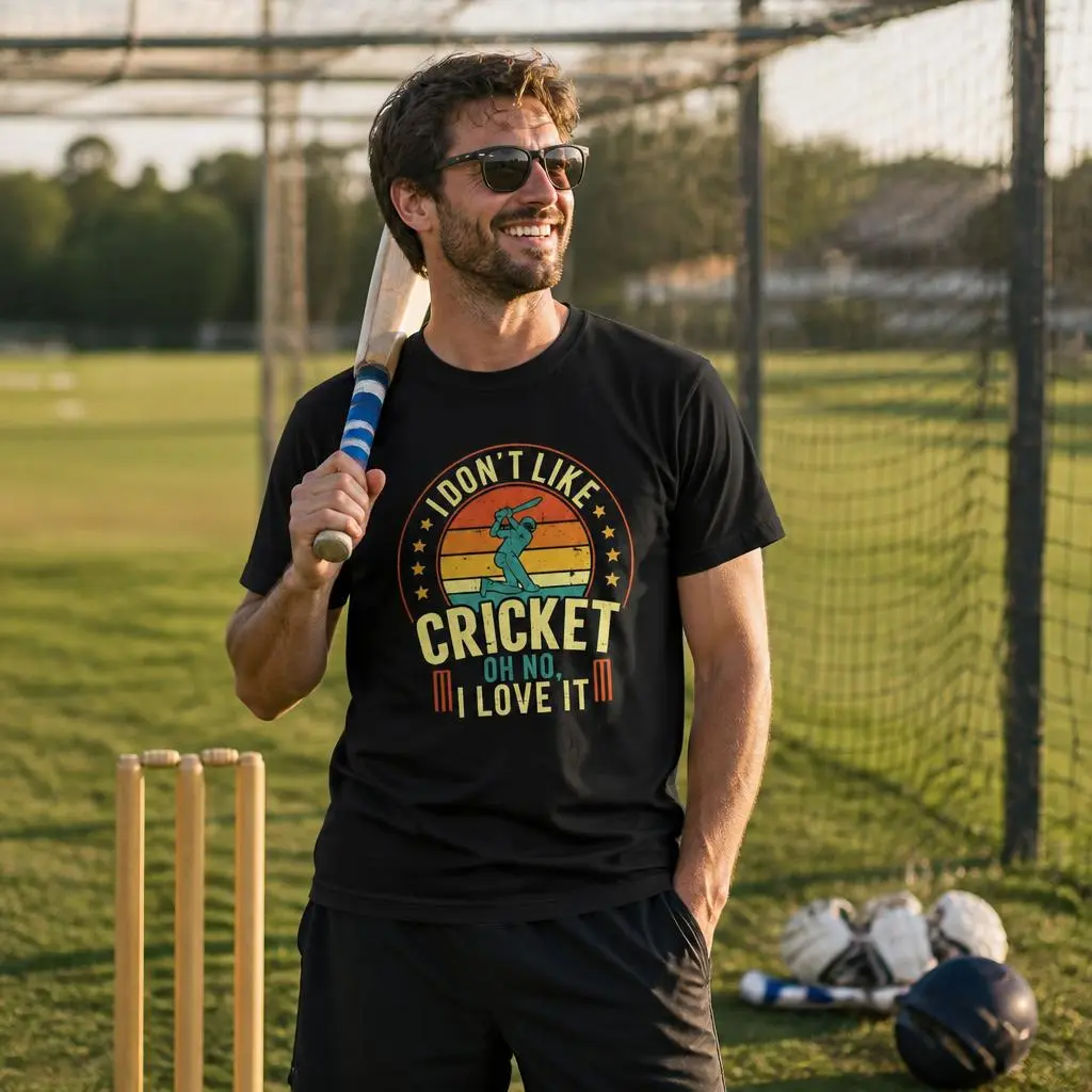 I Love Vintage Cricket Sport T Shirt for Men Women Casual 100% Cotton Tees