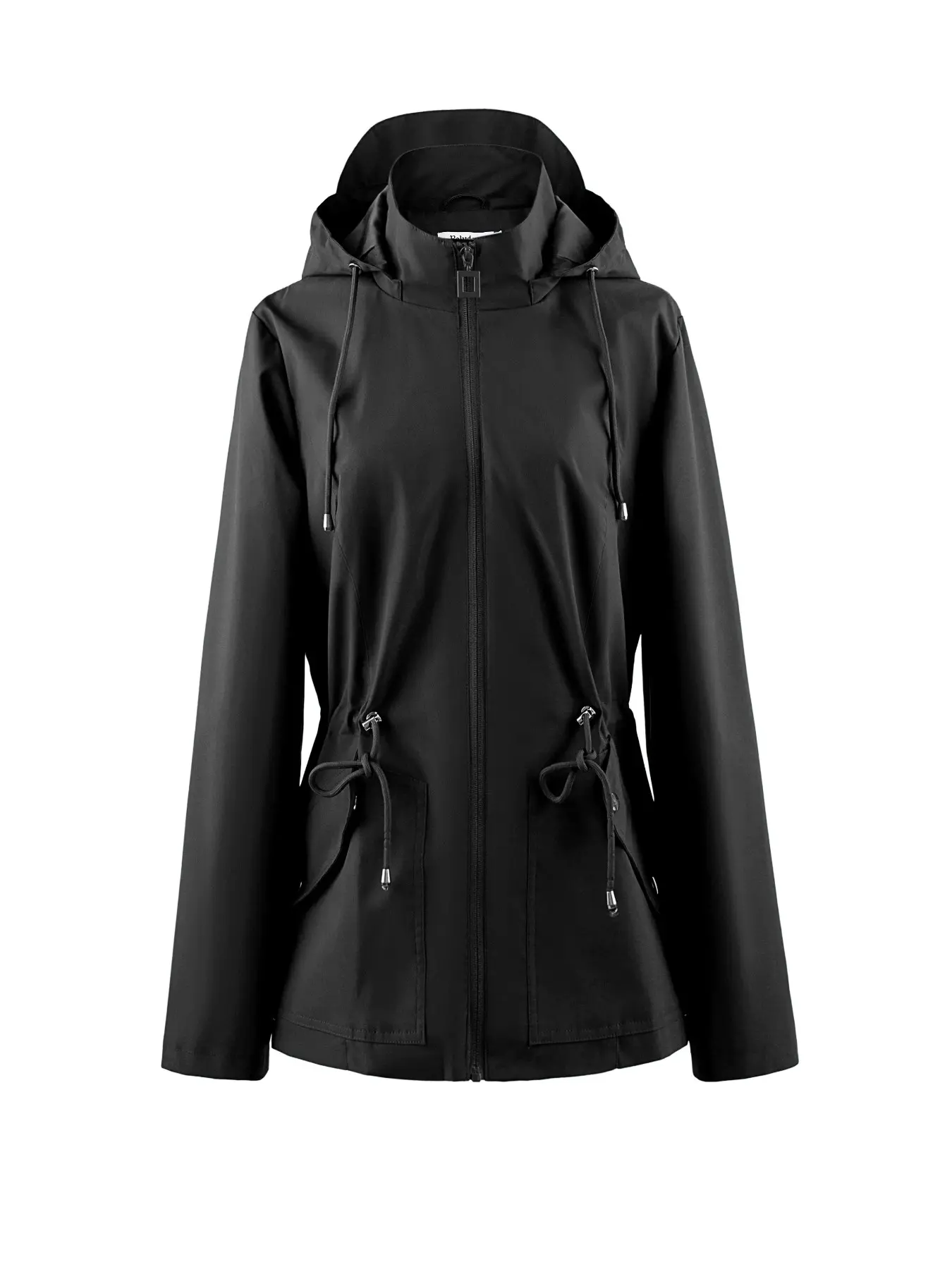 Plus Size Women's Solid Color Zip Up Hooded Rain Coat, Casual Long Sleeve Windbreaker, Lightweight Tops for Spring & Fall