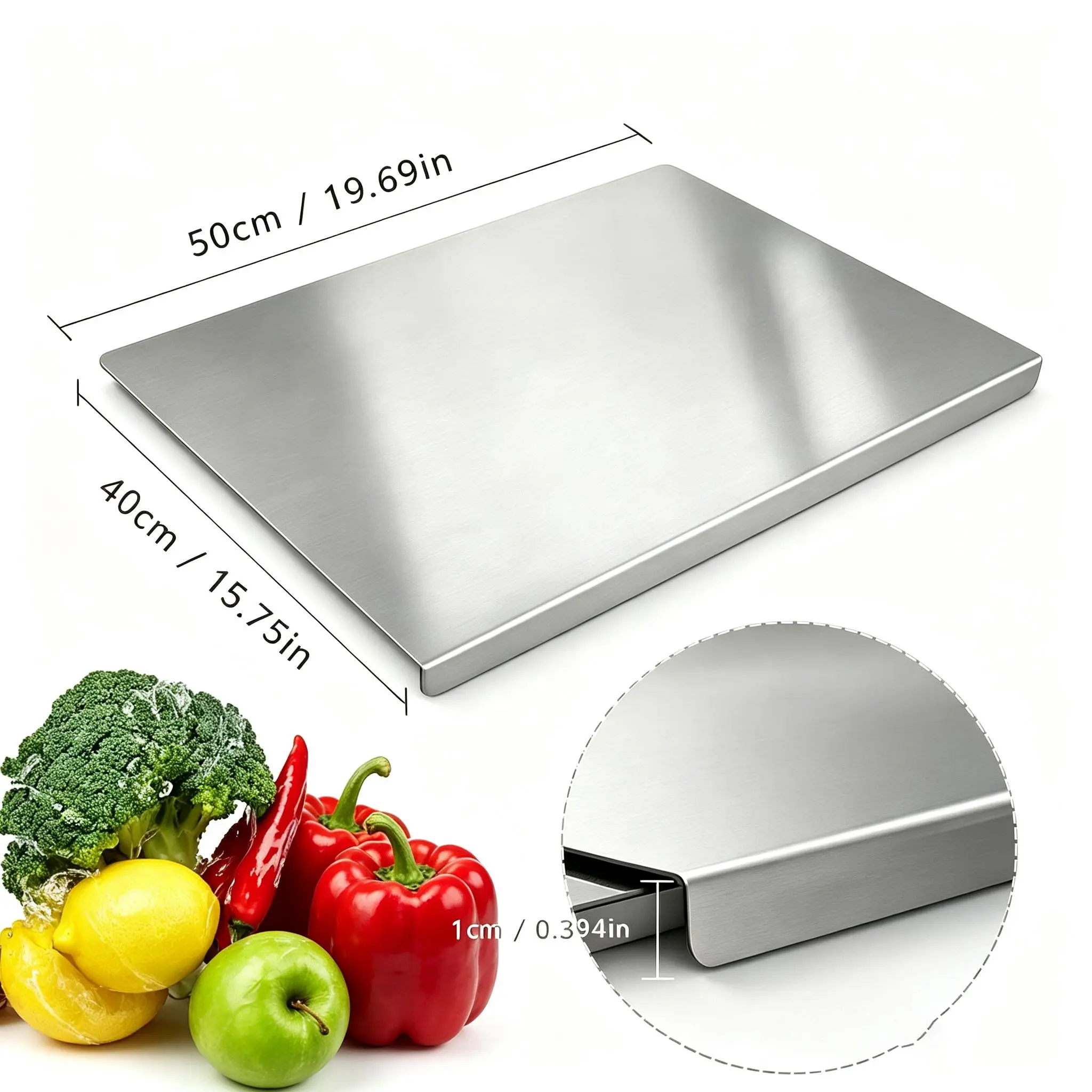 Stainless Steel Food Cutting Board 40x30cm, Durable Large Kitchen Chopping Block for Meat, Fruit, Vegetables and Baking, Easy to Clean, Suitable for Daily Use, Cutting Boards for Kitchen