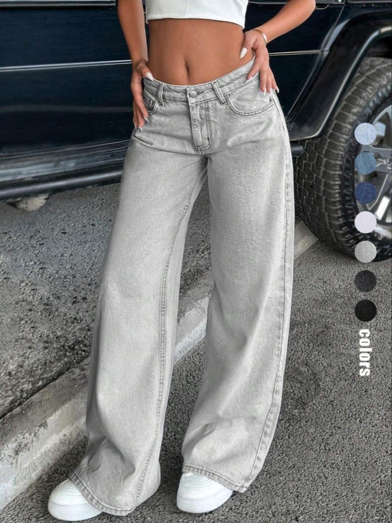 Women's Wide Leg Jeans, Fashionable Casual Denim Jeans for Daily Wear, Women Trousers for All Seasons, Denim Clothing
