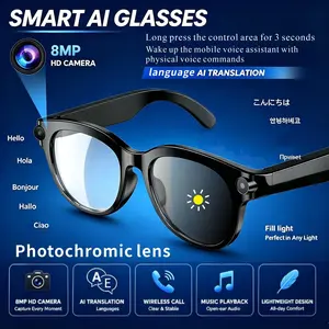 Multifunctional smart glasses, high-definition camera smart glasses, photochromic lenses, 8MP camera, real-time video/photo shooting, language translation, recording, audio glasses, headphone function, unisex