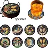 8 pieces/set of diamond art painting coasters with brackets, Coasters with Holder, DIY beautiful patterned diamond art coasters, suitable for both adults and beginners as diamond painting sets, diamond set craft supplies, exquisite gifts for friends