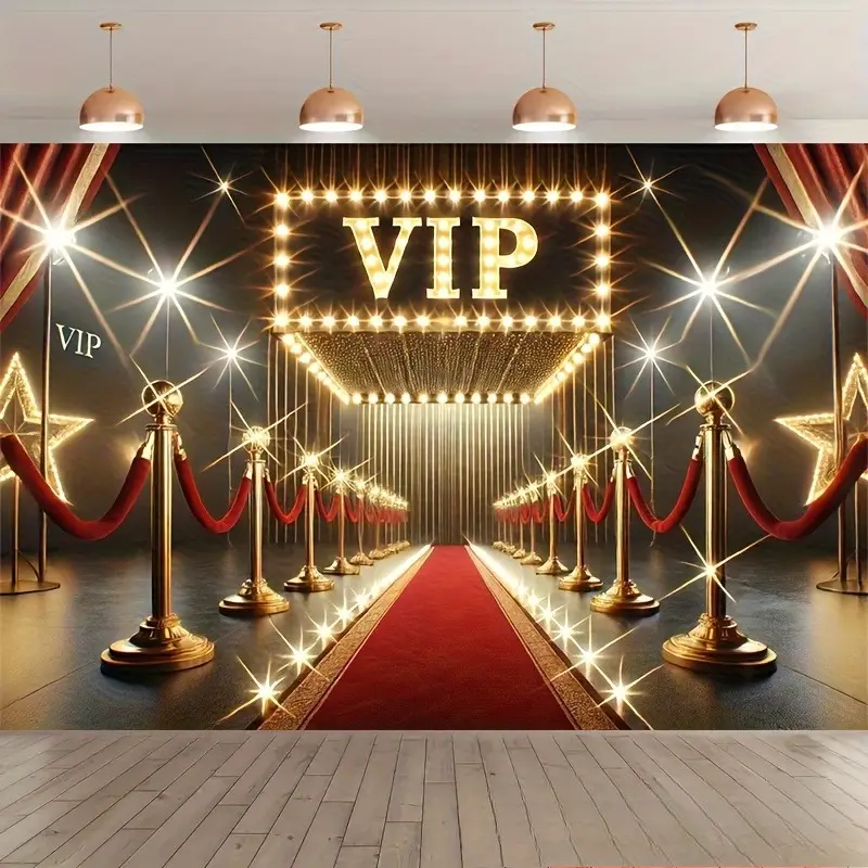 VIP Entrance Backdrop, Luxury Banner Featuring Golden Red Black Design, Sparkling Lights And Elegant Event Entrance Theme, Perfect For Birthday Parties, Holiday Events, Photography Backgrounds, Studio Props, Indoor Outdoor Decorations And Celebrations