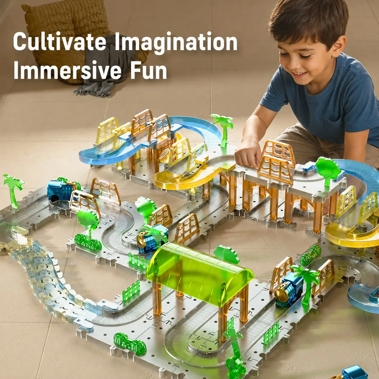 Electric Train Set with DIY Assembly, Bendable Track Building Blocks, Stem Educational Gift, Includes Random Color Train, Aaa Battery Not Included