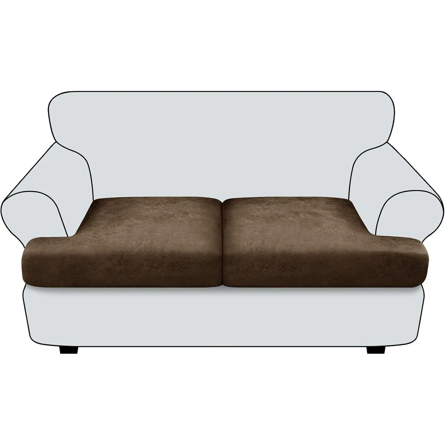 T Cushion Loveseat Sofa Cover Leather-Look 2PC Stretch Sofa Seat Cushion Slipcover Individual Couch Seat Covers with Elastic Bands, Pet-Friendly, Non-Slip, Easy Fit - Dark Brown