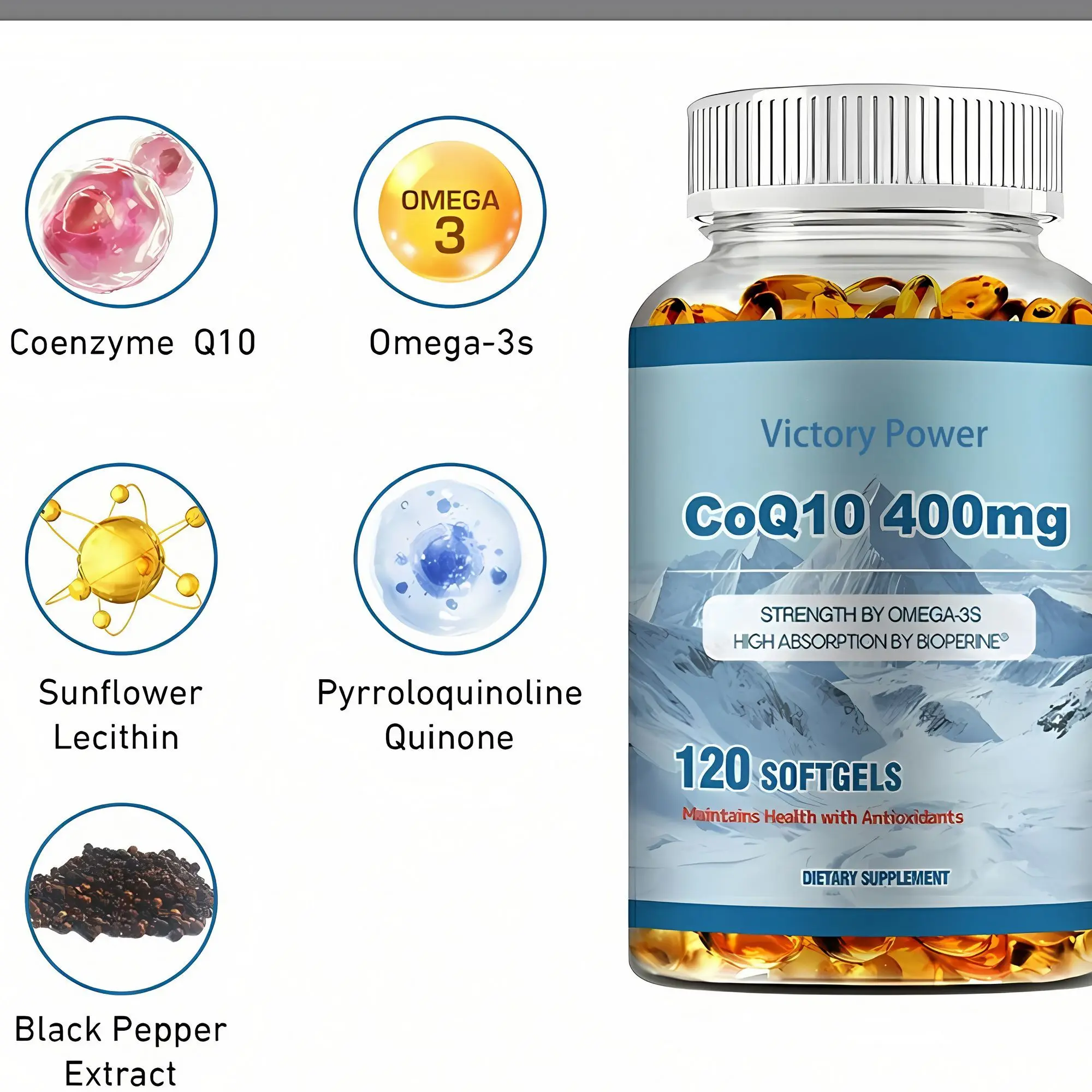 CoQ10 400mg – Supports Energy Production, Heart & Cardiovascular Health, Promotes Blood Circulation, Antioxidant – 120 Capsules