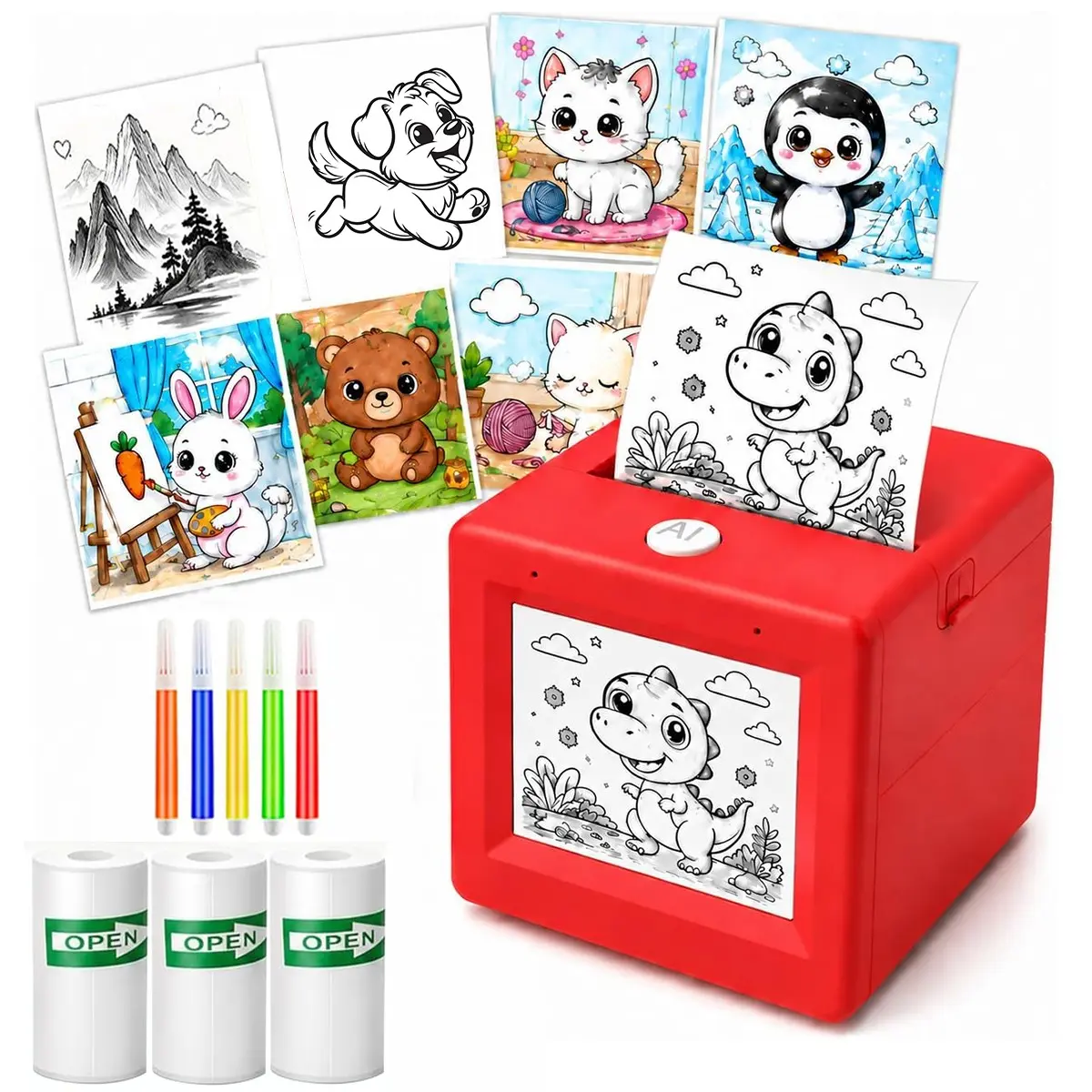 Ai Mini Printer with 6 Art Modes, Ai Voice Sticker Maker, Inkless Label Printer, Ideal for Diaries, DIY Crafts, Creative Gifts, Perfect for Personalization