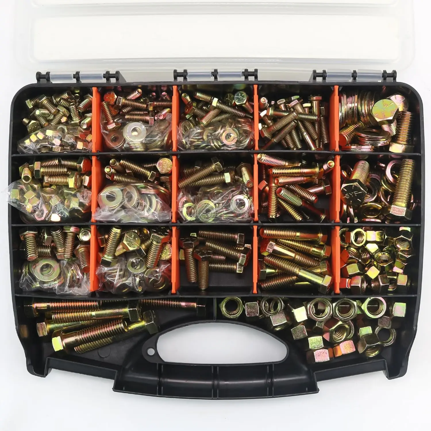 924Pcs Grade 8 Bolts and Nuts Assortment Kit, 1/4-20, 5/16-18, 3/8-16, 1/2-13 Heavy Duty Hex SAE Assorted Bolts Nuts and Washers Kit, Carbon Steel Machine Hardware Screw Sets with Case