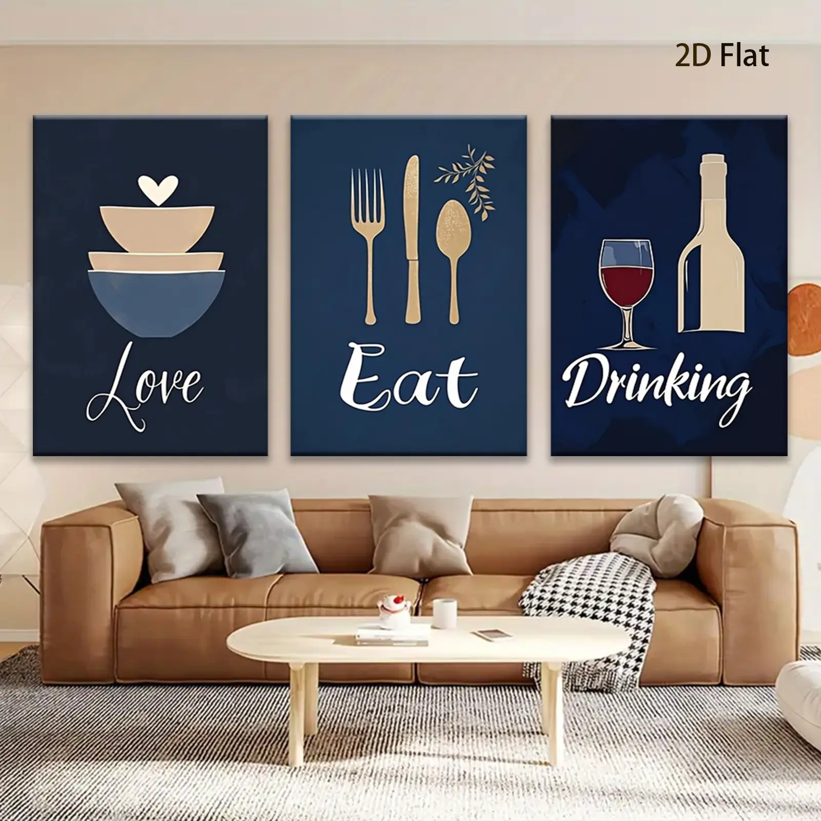 3-Piece Heart Forks Themed Wrapped Canvas Art Set - 2D Flat Printing, Hanging Indoor Wall Decor for Home Kitchen, Ideal Gift Idea for Festivals