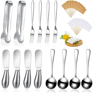 14 Pieces Charcuterie Board Accessories Set Stainless Steel Cheese Spreader Knives Mini Serving Tongs Spoons and Forks for Cheese and Pastry Making Silver