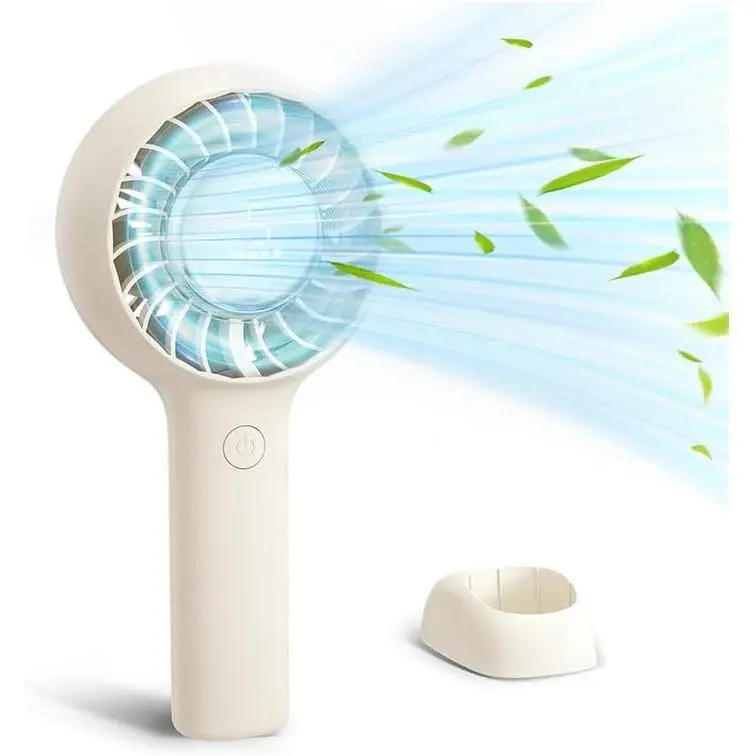 Portable Fan, USB Rechargeable 5 Speed Handheld Fan,LED Display &High Power  Table Fan, 2 IN 1 Quiet  personal fans for Travel,Camping,Beach Concert (White)