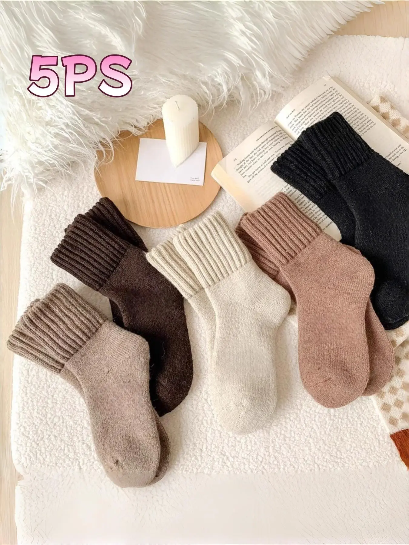 5 pairs a group, autumn and winter terry socks ladies tube socks thickened moon socks sleep socks winter warm solid color all-match stockings
