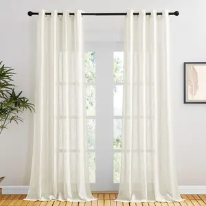 2 Panels Solid Color Semi-Sheer Stripe Curtains - Rustic Style, With Stripes, Grommet Top for Easy Hanging, Perfect for Living Room & Bedroom Decor in White, Light Grey, Light Beige - Machine Washable