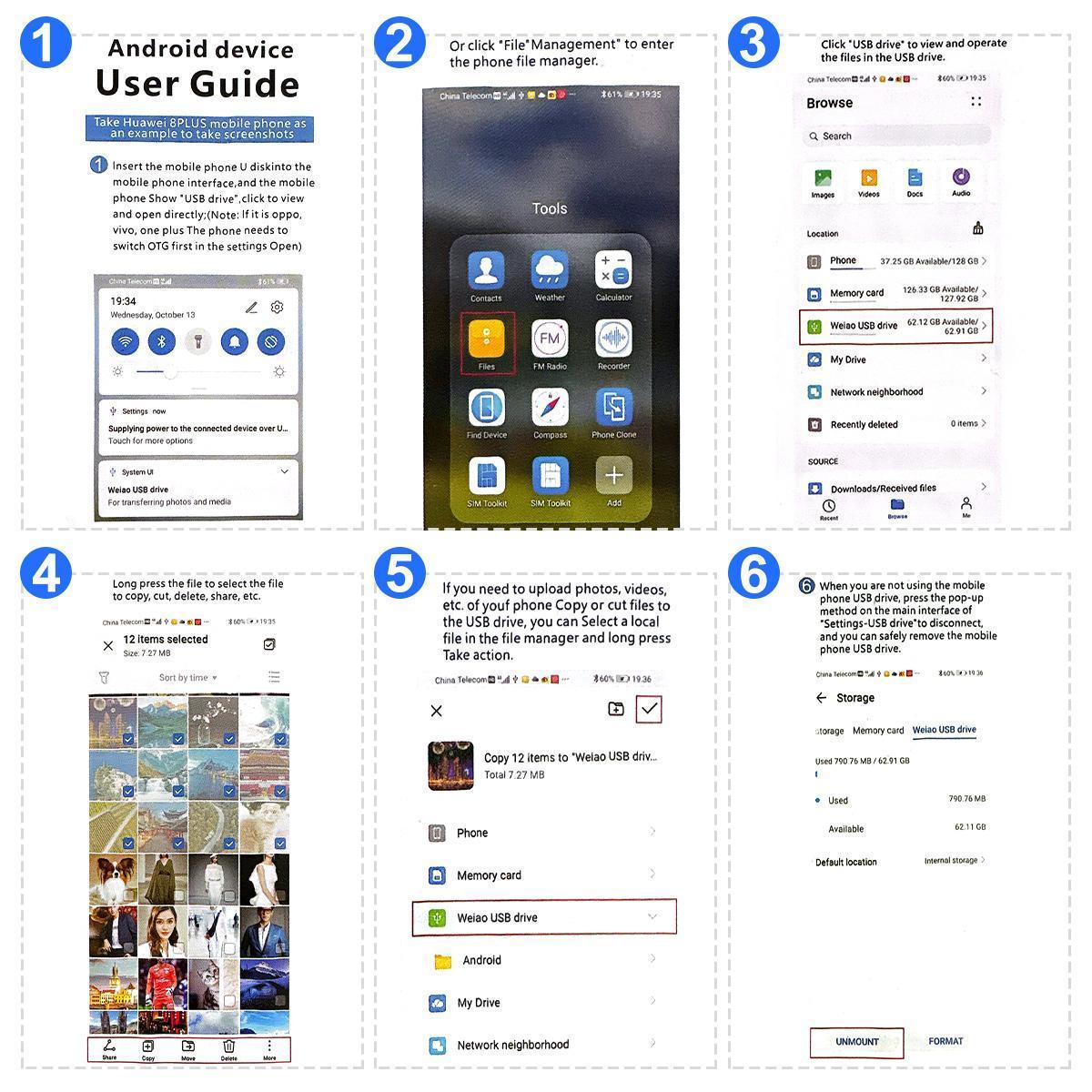 4-in-1 Flash Drive, High-Speed USB 3.0 OTG Pen Drive with Type-C Adapter for Android Phones, PC and More Devices,Memory Stick Storage for Photos and Videos Backup