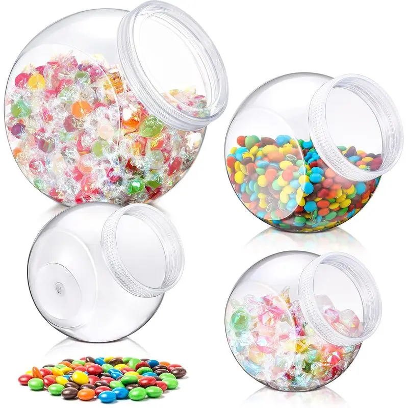 4 Pcs 30/40/60oz Plastic Candy Jar with Lid for Candy Buffet Large Storage Jar Clear Food Storage Canisters Kitchen Countertop Container for Cookies Snacks Indoor Outdoor