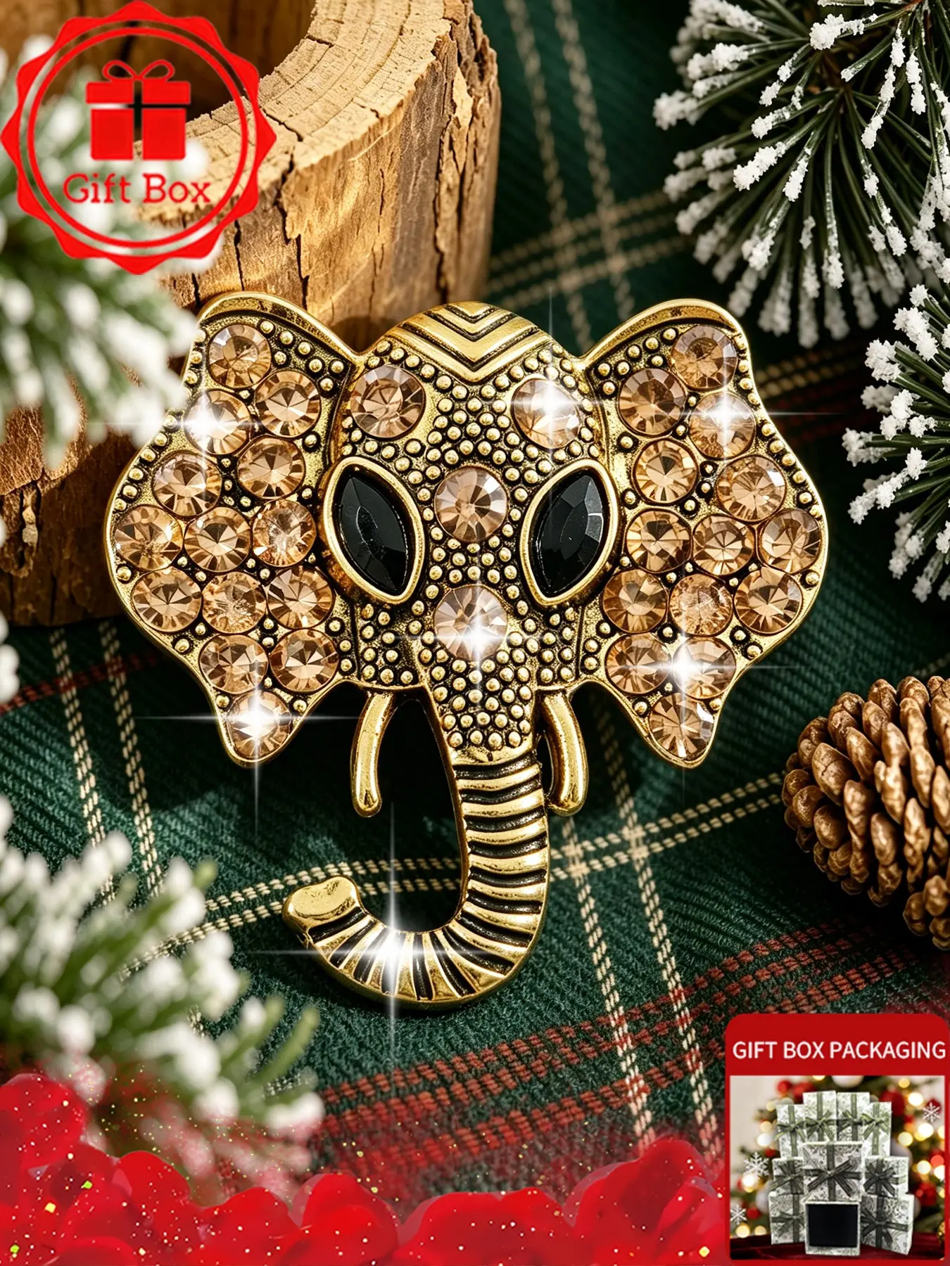 Elephant Brooch with gift box, 2026 spring and summer new style, elegant and fashionable. Wearing at banquets and holidays, Also be used as an accessory for autumn and winter sweaters and coats. Perfect as a birthday gift for family, friends and couples.