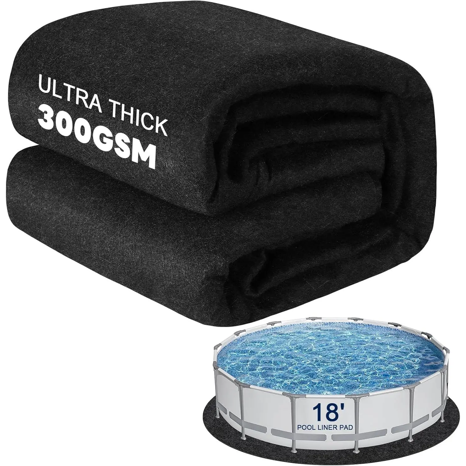300G/M² Thicker Pool Liner Pad for Above Ground Swimming Pools,18 Ft Round Under Pool Padding, Durable Geotextile Material, Double Density Puncture Resistant, Extend Liner Life,Mats for Pool Bottom
