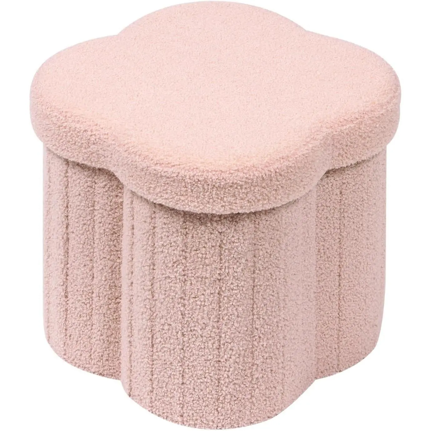 Storage Ottoman Cube, Flowers Shaped Ottomans with Storage Foot Stool Footrest for Lving Room, Boucle Ottoman Seat for Dorm Room,Faux Teddy Fur, Pink 12.6"x12.6"x12.6"Gift.